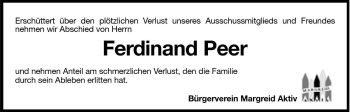 Traueranzeige von Ferdinand Peer von Dolomiten