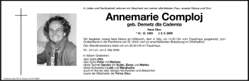 Traueranzeige von Annemarie Comploj von Dolomiten