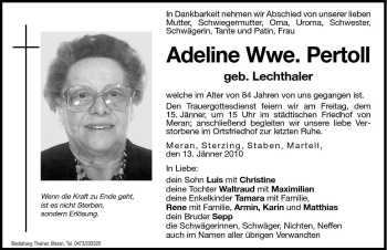 Traueranzeige von Adeline Pertoll von Dolomiten