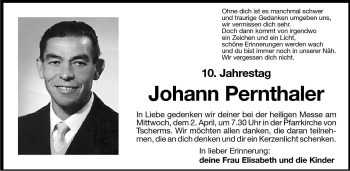 Traueranzeige von Johann Pernthaler von Dolomiten
