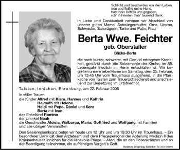 Traueranzeige von Berta Feichter von Dolomiten