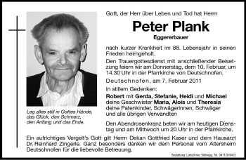 Traueranzeige von Peter Plank von Dolomiten