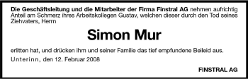 Traueranzeige von Simon Mur von Dolomiten