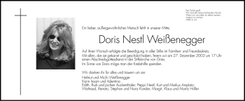 Traueranzeige von Doris Nestl Weißenegger von Dolomiten
