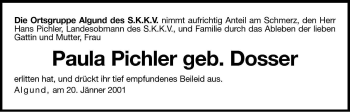 Traueranzeige von Paula Pichler von Dolomiten