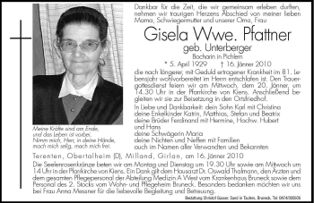 Traueranzeige von Gisela Pfattner von Dolomiten