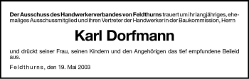 Traueranzeige von Karl Dorfmann von Dolomiten