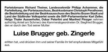 Traueranzeige von Luise Brugger von Dolomiten