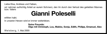 Traueranzeige von Gianni Poleselli von Dolomiten