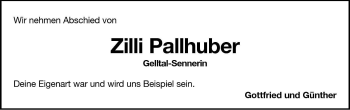 Traueranzeige von Zilli Pallhuber von Dolomiten