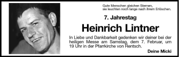 Traueranzeige von Heinrich Lintner von Dolomiten
