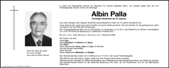 Traueranzeige von Albin Palla von Dolomiten
