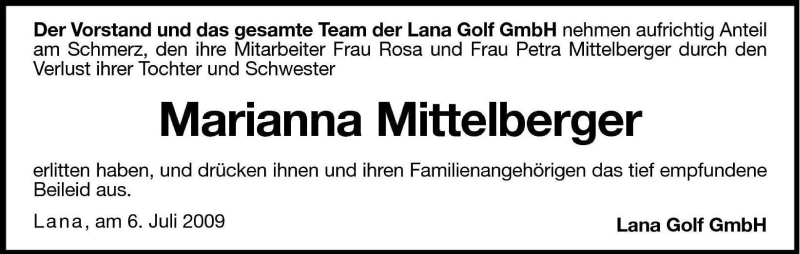  Traueranzeige für Marianna Vivian vom 07.07.2009 aus Dolomiten