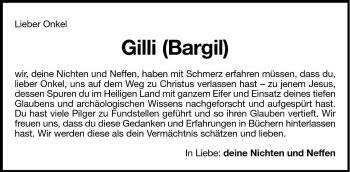 Traueranzeige von Gilli Bargil von Dolomiten