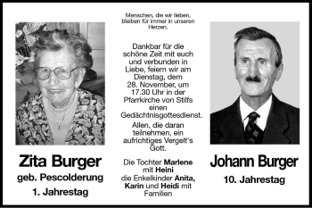 Traueranzeige von Johann Burger von Dolomiten