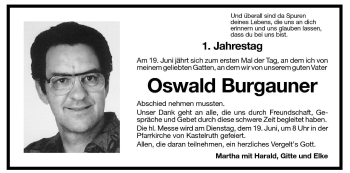 Traueranzeige von Oswald Burgauner von Dolomiten