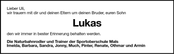 Traueranzeige von Lukas Trenkwalder von Dolomiten