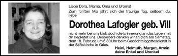 Traueranzeige von Dorothea Lafogler von Dolomiten