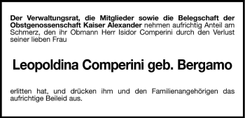 Traueranzeige von Leopoldina Comperini von Dolomiten