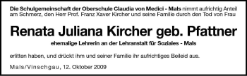 Traueranzeige von Renata Juliana Kircher von Dolomiten