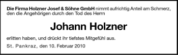 Traueranzeige von Johann Holzner von Dolomiten
