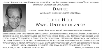 Traueranzeige von Luise Unterholzner von Dolomiten