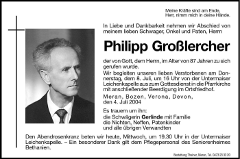 Traueranzeige von Philipp Großlercher von Dolomiten