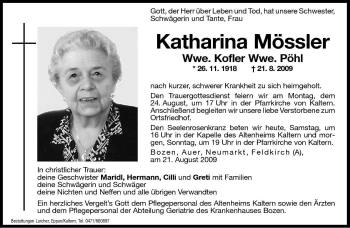 Traueranzeige von Katharina Pöhl von Dolomiten