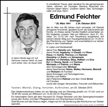 Traueranzeige von Edmund Feichter von Dolomiten