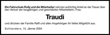 Traueranzeige von Traudi  von Dolomiten