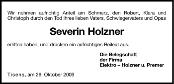Traueranzeige von Severin Holzner von Dolomiten