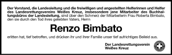 Traueranzeige von Renzo Bimbato von Dolomiten