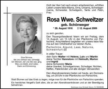 Traueranzeige von Rosa Schweitzer von Dolomiten