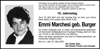 Traueranzeige von Emmi Marchesi von Dolomiten