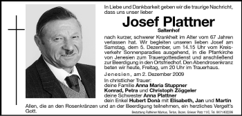 Traueranzeige von Josef Plattner von Dolomiten