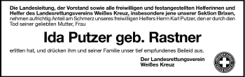 Traueranzeige von Ida Putzer von Dolomiten