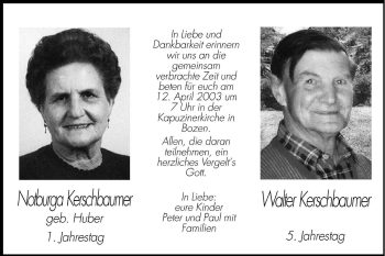 Traueranzeige von Walter Kerschbaumer von Dolomiten