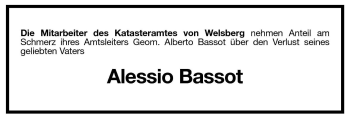 Traueranzeige von Alessio Bassot von Dolomiten