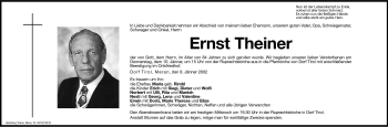 Traueranzeige von Ernst Theiner von Dolomiten