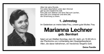 Traueranzeige von Marianna Lechner von Dolomiten