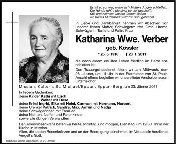Traueranzeige von Katharina Verber von Dolomiten