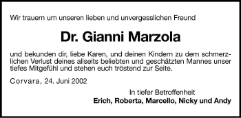 Traueranzeige von Gianni Marzola von Dolomiten