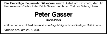 Traueranzeige von Peter Gasser von Dolomiten