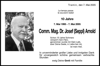 Traueranzeige von Josef (Seppl) Amold von Dolomiten