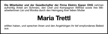 Traueranzeige von Maria Trettl von Dolomiten