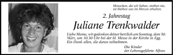 Traueranzeige von Juliane Trenkwalder von Dolomiten