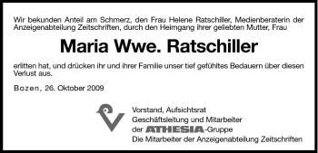 Traueranzeige von Maria Ratschiller von Dolomiten