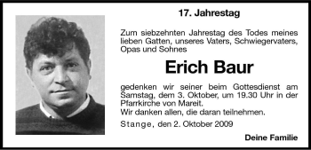 Traueranzeige von Erich Baur von Dolomiten