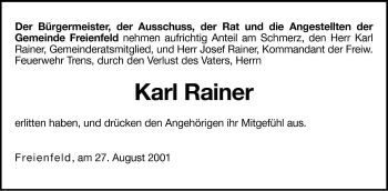 Traueranzeige von Karl Rainer von Dolomiten