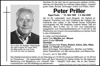 Traueranzeige von Peter Priller von Dolomiten